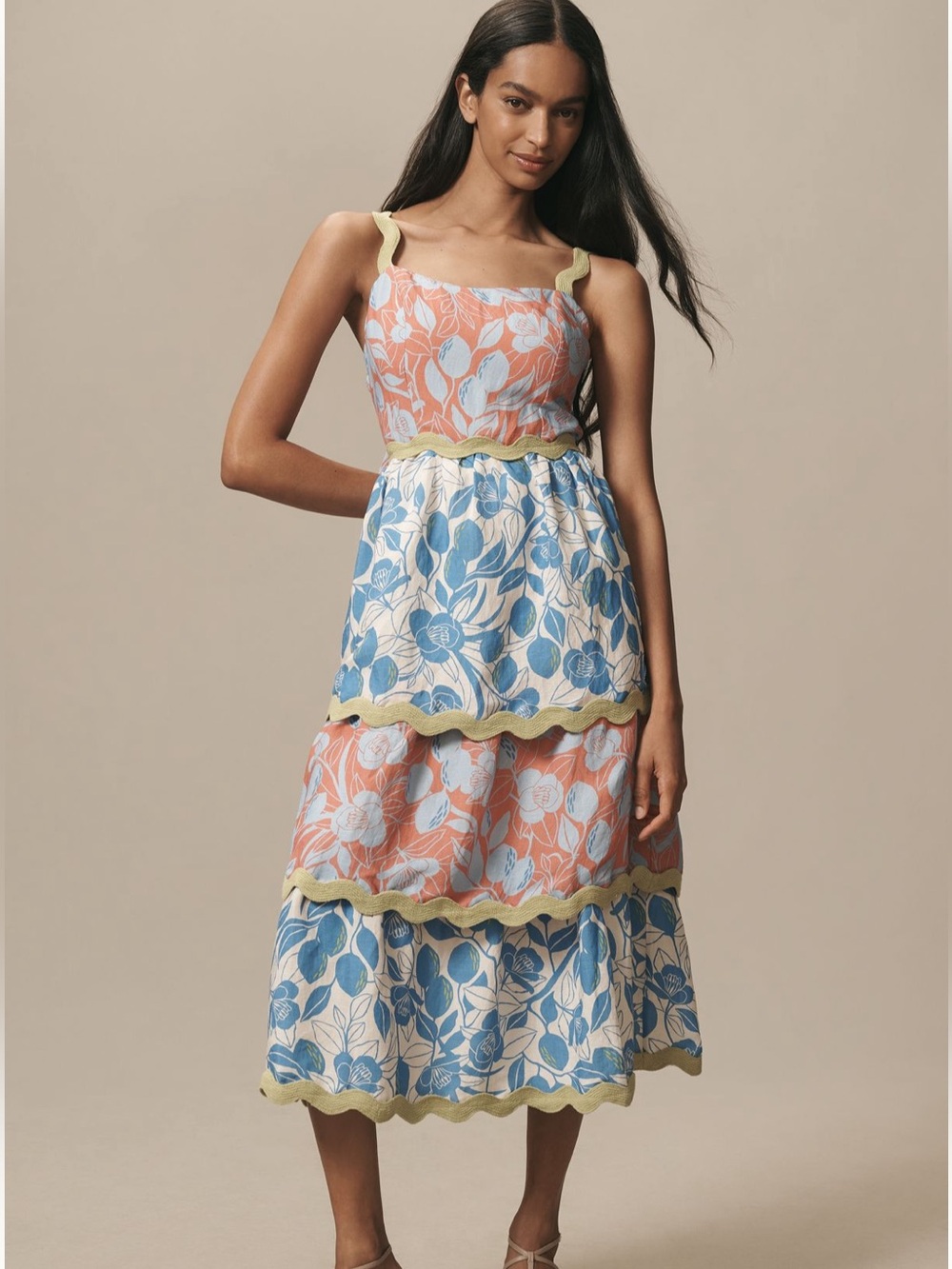 Farm Rio x Anthropologie Tiered Ric Rac Dress Size M NWT